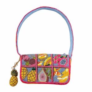 🦋India Tropical Fruit Handmade Beaded Shoulder Bag with Pineapple Charm